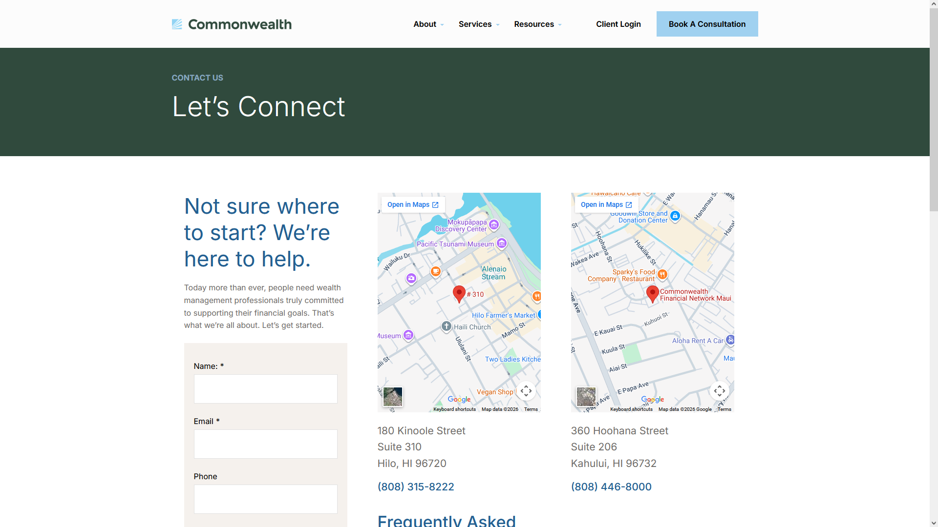 Commonwealth Financial Network Hawaii login page.