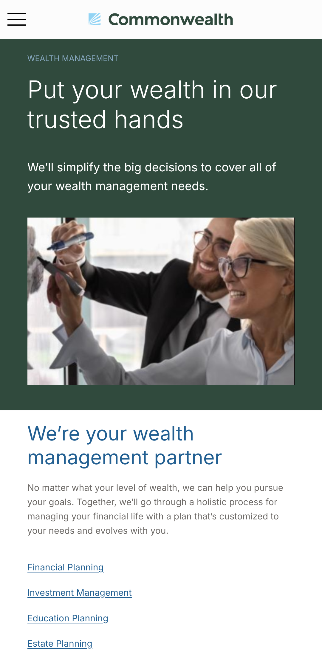 Mobile view of Commonwealth Financial Network Hawaii's wealth management header.
